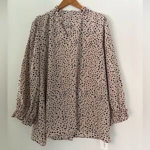 NWT Leopard Print Ruffle Sleeve Blouse 3X Plus Size V-Neck 3/4 Sleeve Top